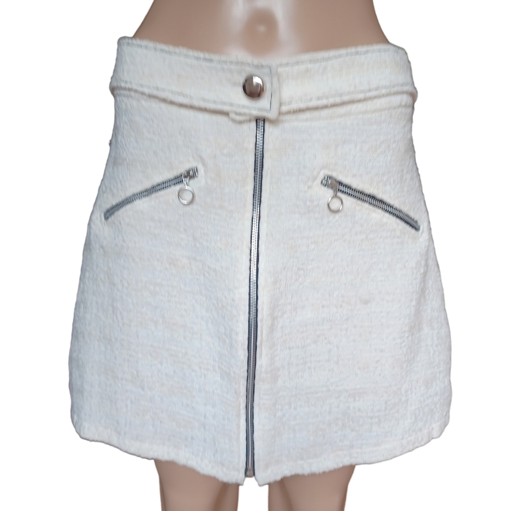 Zara Basic Womens White Full Zip Short Aline Skirt Zipper Pockets Size Large